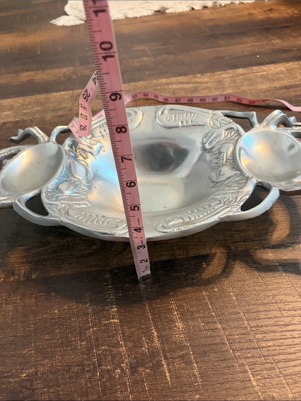 Solid Pewter Decorative Serving Dish with Crab Handles